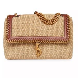NWT Rebecca Minkoff Edie Woven Chain Straw Flap Shoulder Bag in Natural
